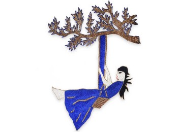 Blue color Swing Tree Shape Machine Embroidery Patch for Suits, Dresses, Gowns etc.,